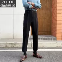 SUNTEK坠感西裤男直筒韩版修身潮流青年夏季小脚九分裤子男休闲商务正装西裤