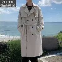 SUNTEK开衩腰带中长款风衣男加肥加大码宽松外套潮流胖子过膝春季装港风风衣