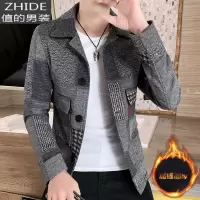 SUNTEK秋冬季呢子夹克外套男韩版潮流帅气短款毛呢风衣男装加绒加厚衣服风衣