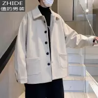 SUNTEK毛呢外套男士韩版潮流帅气短款风衣2020秋冬新款宽松加厚呢子大衣风衣