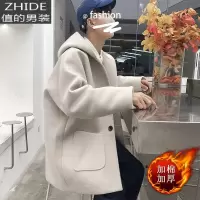 SUNTEK秋冬季加厚连帽毛呢大衣男短款宽松休闲风衣韩版潮流帅气呢子外套风衣