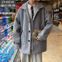 SUNTEK毛呢大衣男冬季休闲学生帅气潮流中长款外套潮牌加厚宽松西服风衣风衣