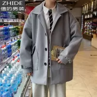 SUNTEK毛呢大衣男冬季休闲学生帅气潮流中长款外套潮牌加厚宽松西服风衣风衣