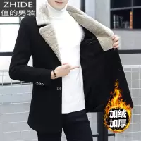 SUNTEK小西装男士中长款风衣外套青年修身加绒加厚毛呢大衣英伦帅气西服风衣