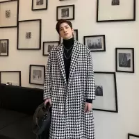 SUNTEK冬季复古千鸟格子韩国长款风衣男过膝英伦风加厚系带毛呢大衣外套风衣