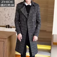 SUNTEK男装风衣长款帅气过膝秋季薄款中长款英伦风格子大衣青年休闲外套风衣