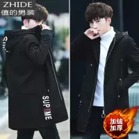 SUNTEK秋冬外套16初中学生高中15男孩加厚帅气外衣13岁加绒风衣中长男装风衣