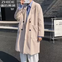 SUNTEK秋季中长款风衣男士韩版潮流帅气过膝外套潮牌宽松黑色大衣春秋款风衣