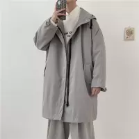 SUNTEK中长款连帽风衣男加肥大码潮流胖子宽松韩版风衣外套春季学生帅气风衣