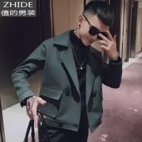SUNTEK秋冬季毛呢大衣男短款韩版修身呢料风衣潮流百搭精小伙呢子外套风衣