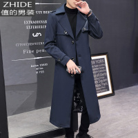 SUNTEK青年过膝长款风衣春秋季男士社会小伙外套韩版潮流修身发型师大衣风衣