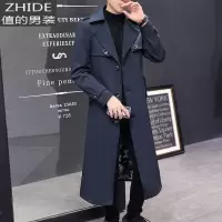SUNTEK青年过膝长款风衣春秋季男士社会小伙外套韩版潮流修身发型师大衣风衣