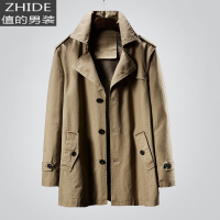 SUNTEK男士风衣中长款外套春秋冬季中老年加肥加大码号薄款英伦翻领大衣风衣