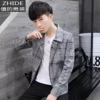 SUNTEK男士风衣外套2020春款修身青年休闲小西装男潮流韩版千鸟格上衣风衣