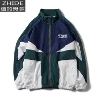 SUNTEK美式街头风衣帅气欧美街头撞色拼接风衣男hiphop嘻哈情侣外套学生风衣