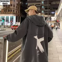 SUNTEK交叉痞帅风衣男中长款秋季韩版潮流大码胖子宽松连帽秋天外套男士风衣