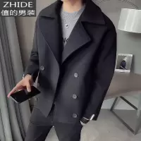 SUNTEK风衣外套男秋冬短款呢子夹克韩版潮流网红帅气英伦风翻领毛呢大衣风衣