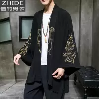 SUNTEK中国风龙刺绣和风和服汉服短款开衫风衣羽织男中式唐装民族复古风风衣