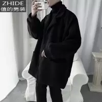 SUNTEK黑色毛呢大衣韩版潮流oversize外套男韩版潮流轻熟风男装短款风衣风衣