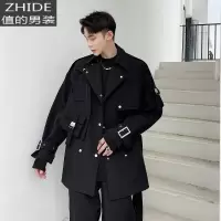 SUNTEK小众设计感风衣男个性潮流绑带炸街衣服韩版痞帅男士大衣秋冬外套风衣