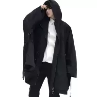 SUNTEK春秋款暗黑系个性OVERSIZE超宽松蝙蝠袖连帽风衣青少年大码外套潮风衣