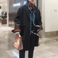 SUNTEK风衣男士中长款秋冬装韩版潮流加厚休闲帅气呢子外套学生毛呢大衣风衣