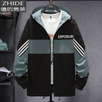 SUNTEK大码外套男春秋装加肥加大连帽夹克胖子宽松帅气风衣男士潮流搭配风衣