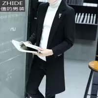 SUNTEK中长款风衣男修身潮流冬季大衣过膝呢子春秋披风毛呢长款男装外套风衣