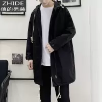 SUNTEK秋冬季卡其色连帽风衣男中长款胖子加肥大码宽松韩版潮流帅气外套风衣