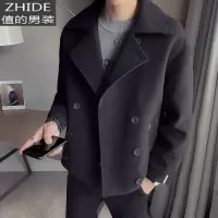 SUNTEK翻领毛呢风衣男短款春秋季宽松潮牌胖子大码大衣韩版潮流呢子外套风衣