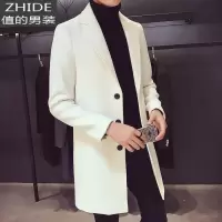 SUNTEK男风衣外套秋装2020新款中长款韩版潮流帅气毛呢子大衣男潮牌加厚风衣