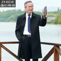 SUNTEK爷爷春秋装风衣长款过膝薄款外套中老年人男装大衣宽松爸爸装衣服风衣
