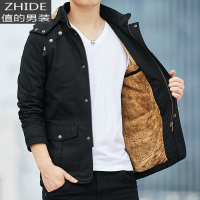 SUNTEK秋冬中长风衣男士青年新韩版休闲棉帆布帽大码夹克加绒暖厚外套风衣