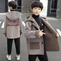 SUNTEK儿童秋冬装大衣男童连帽外套中长款加绒呢子中大童时尚帅气风衣厚风衣