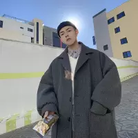 SUNTEKoversize毛呢大衣男中长款风衣加肥加大码宽松潮牌胖子厚外套冬装风衣