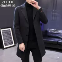 SUNTEK风衣男中长款冬季加厚韩版修身帅气呢子外套秋冬潮流男士毛呢大衣风衣
