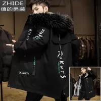 SUNTEK冬季外套男士中长款加绒加厚2020新款韩版潮流夹克青少年学生风衣风衣