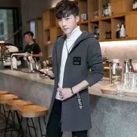 SUNTEK毛呢大衣男秋冬加绒加厚毛呢子外套中长款韩版帅气男装风衣连帽风衣
