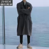 SUNTEK春秋新款落肩风衣男中长款过膝韩版大衣潮流帅气男生宽松外套男装风衣