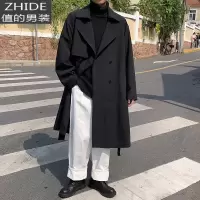 SUNTEK中长款风衣男美式街头外套过膝外套韩版潮流帅气慵懒风设计感炸街风衣