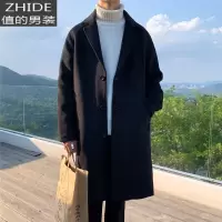 SUNTEK春季港风宽松毛呢外套男士韩版潮流风衣中长款英伦风帅气过膝大衣风衣
