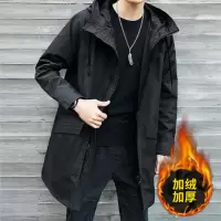 SUNTEK秋季胖子外套男宽松休闲风衣中长款加肥加大码肥佬连帽薄款夹克衫风衣