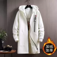 SUNTEK男士夹克秋冬季加绒帅气上衣服韩版潮流中长款连帽风衣气质外套男风衣