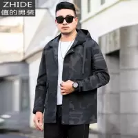 SUNTEK春季男士风衣中长款外套大码男装加肥加大宽松连帽休闲迷彩夹克潮风衣
