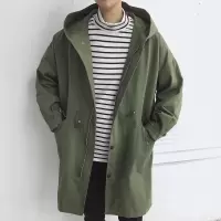 SUNTEK秋季潮流休闲外套宽松青少年学生风衣连帽男士大衣韩版帅气中长款风衣