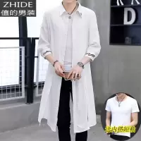 SUNTEK男士风衣中长款春夏中国风男装韩版宽松加长过膝大衣薄款外套潮流风衣