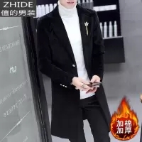 SUNTEK秋冬季中长款仿貂绒风衣男士加厚毛呢外套中青年韩版潮流呢子大衣风衣