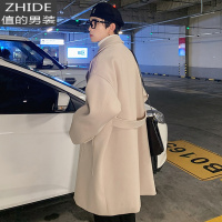 SUNTEK毛呢大衣男春秋季韩版新款潮流宽松腰带色中长款风衣百搭外套风衣