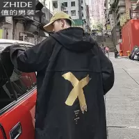 SUNTEK中长款风衣男士潮流春秋季宽松休闲胖子加肥加大码工装设计感外套风衣