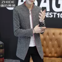 SUNTEK中长款风衣男士韩版秋冬季无领大衣个性发型师帅气仿毛呢子外套潮风衣